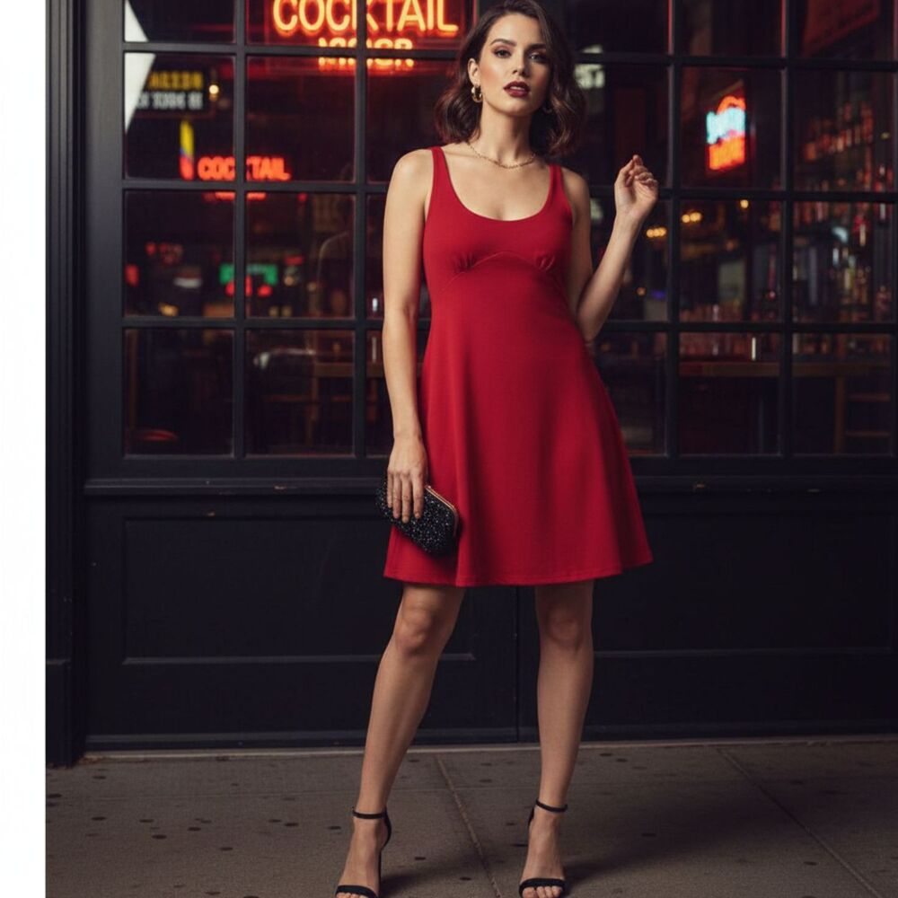 Boston Proper Red Backless Mini Dress Scoop Neck A-Line Sexy Date Night Size S